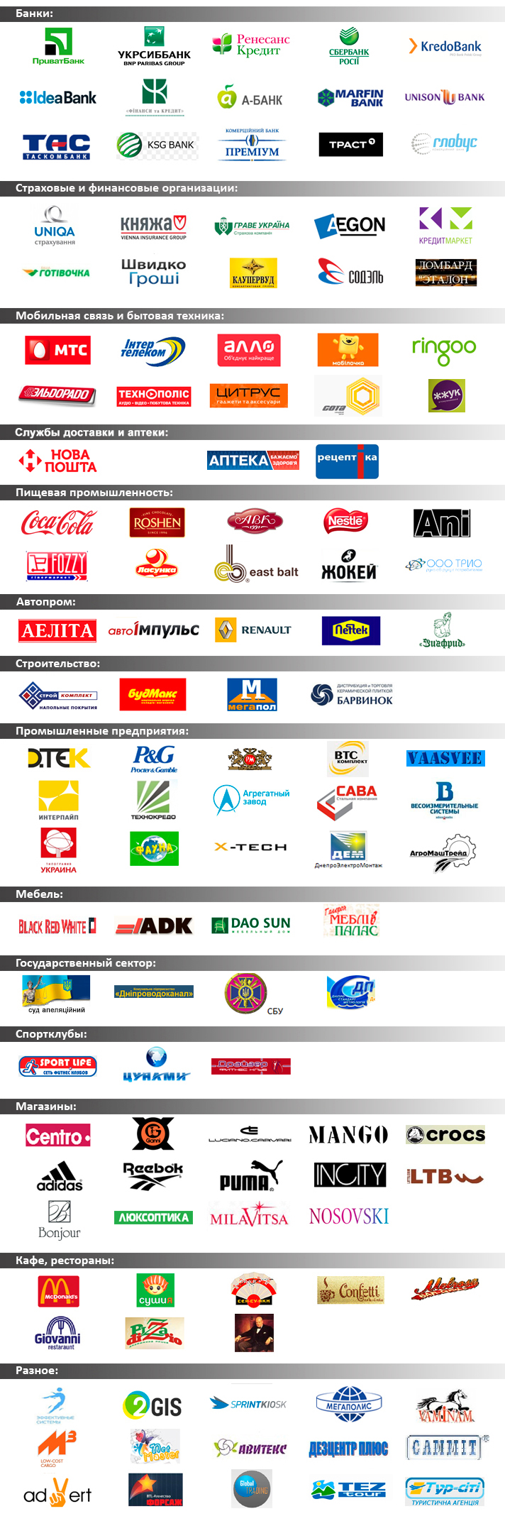 Логотипи клієнтів ПринтМастер — компанії та організації Дніпра